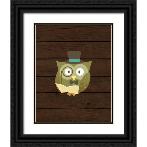 Hipster Owl Black Ornate Wood Framed Art Print with Double Matting by Robinson, Tamara