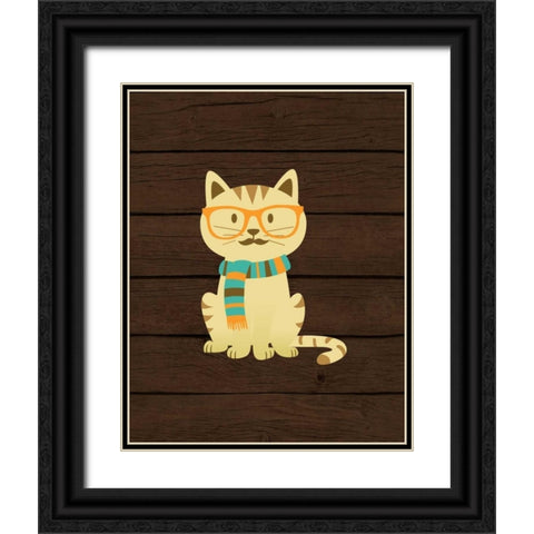 Hipster Cat Black Ornate Wood Framed Art Print with Double Matting by Robinson, Tamara
