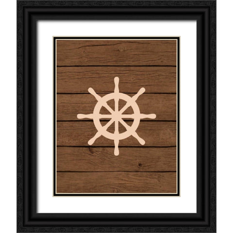 Nautical Wood Wheel Black Ornate Wood Framed Art Print with Double Matting by Robinson, Tamara
