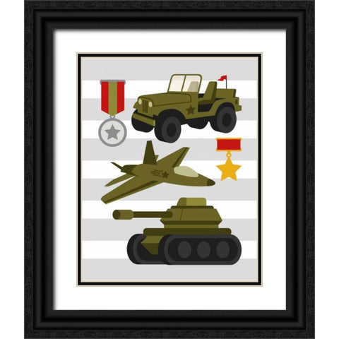 Army Trucks Black Ornate Wood Framed Art Print with Double Matting by Robinson, Tamara