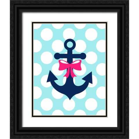 Anchor Bow Polka Dots Black Ornate Wood Framed Art Print with Double Matting by Robinson, Tamara