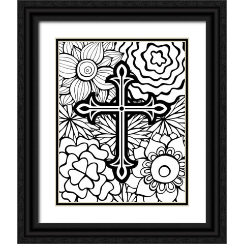 Cross Flowers Black Ornate Wood Framed Art Print with Double Matting by Robinson, Tamara