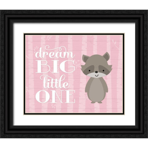 Dream Big Raccoon - Pink Black Ornate Wood Framed Art Print with Double Matting by Robinson, Tamara