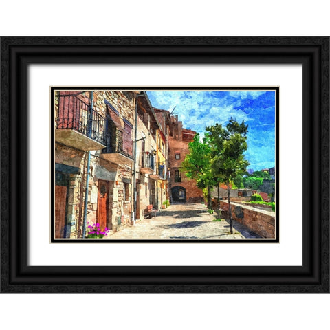Village Street Black Ornate Wood Framed Art Print with Double Matting by Dundon, Denise