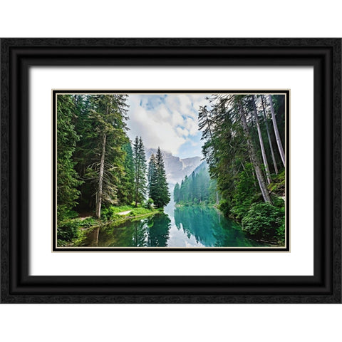 Quiet Mountain Lake Black Ornate Wood Framed Art Print with Double Matting by Dundon, Denise