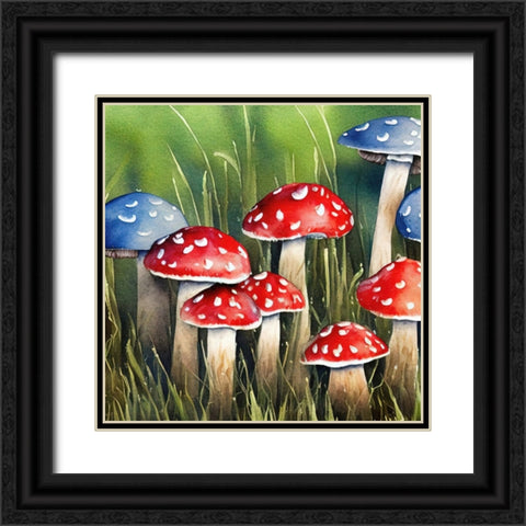 Blue and Red Mushrooms Black Ornate Wood Framed Art Print with Double Matting by Dundon, Denise