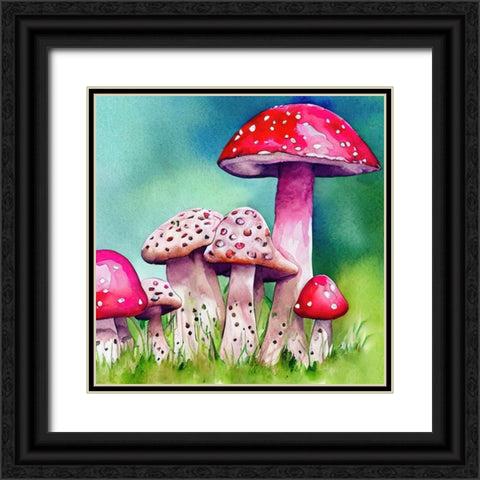 Pink Mushrooms Black Ornate Wood Framed Art Print with Double Matting by Dundon, Denise