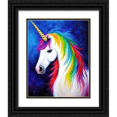Rainbow Maned Unicorn Black Ornate Wood Framed Art Print with Double Matting by Dundon, Denise