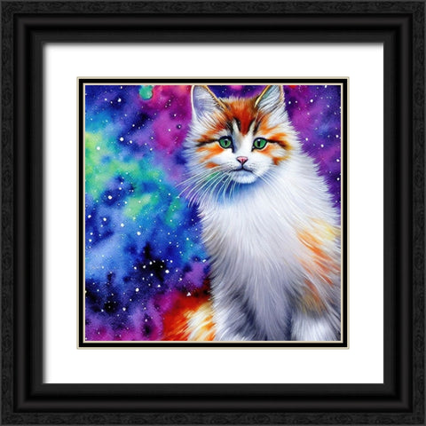 Galaxy Cat Black Ornate Wood Framed Art Print with Double Matting by Dundon, Denise