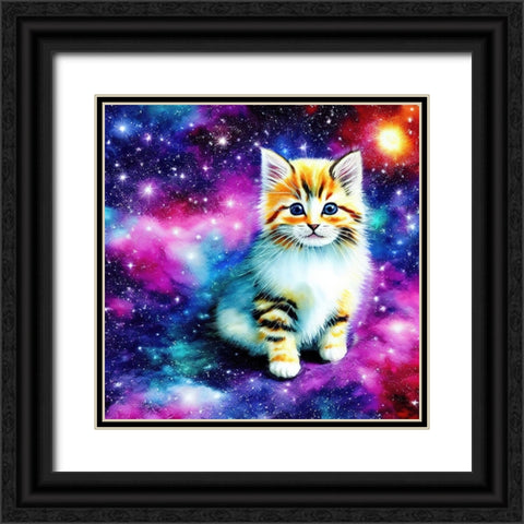 Galaxy Kitten Black Ornate Wood Framed Art Print with Double Matting by Dundon, Denise