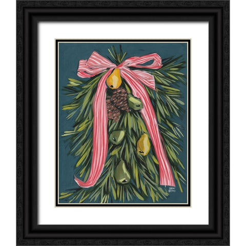 Christmas Wreath Black Ornate Wood Framed Art Print with Double Matting by Wieners, Valerie