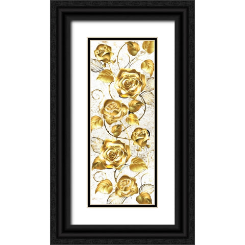 Gold Roses Black Ornate Wood Framed Art Print with Double Matting by Burney, Yvonne Coleman