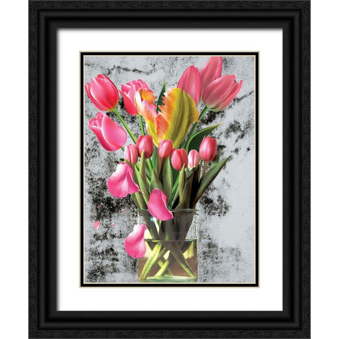Pink Tulips Black Ornate Wood Framed Art Print with Double Matting by Burney, Yvonne Coleman
