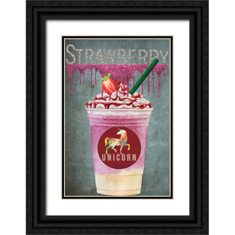 Strawberry Unicorn Black Ornate Wood Framed Art Print with Double Matting by Burney, Yvonne Coleman