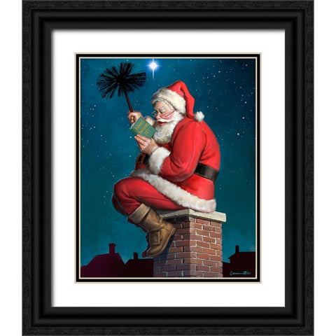 Santa on Chimney Black Ornate Wood Framed Art Print with Double Matting by Yellow Cafe