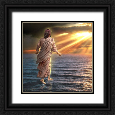 Jesus Walking on Water Black Ornate Wood Framed Art Print with Double Matting by Yellow Cafe