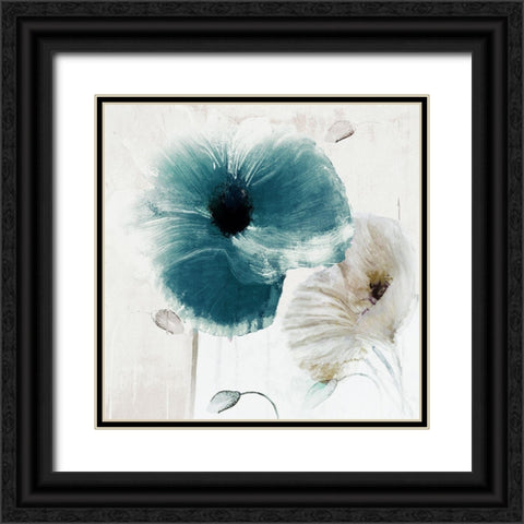 Teal Poppies II Black Ornate Wood Framed Art Print with Double Matting by Sommers, Mindy