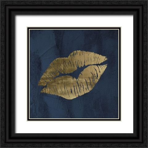 Navy and Gold Kiss Black Ornate Wood Framed Art Print with Double Matting by Sommers, Mindy