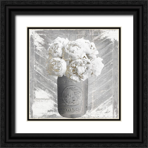 Peony Mason Jar Black Ornate Wood Framed Art Print with Double Matting by Sommers, Mindy