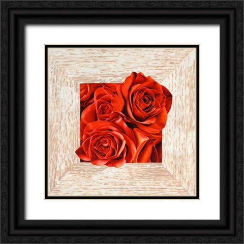 French Roses I Black Ornate Wood Framed Art Print with Double Matting by Benson, Pierre