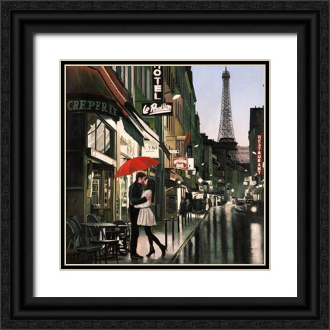 Romance in Paris Black Ornate Wood Framed Art Print with Double Matting by Benson, Pierre