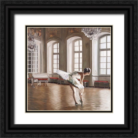 Rehearsing Ballerina Black Ornate Wood Framed Art Print with Double Matting by Benson, Pierre