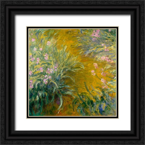 The Path through the Irises Black Ornate Wood Framed Art Print with Double Matting by Monet, Claude