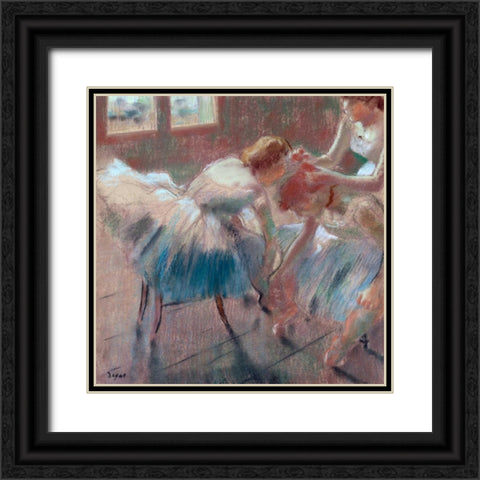 Three Dancers preparing for Class Black Ornate Wood Framed Art Print with Double Matting by Degas, Edgar