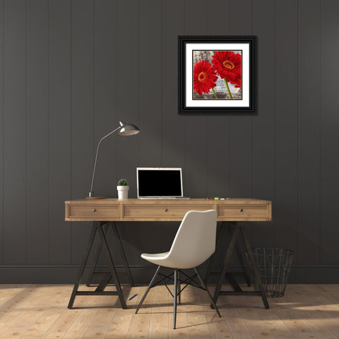Red Gerberas I Black Ornate Wood Framed Art Print with Double Matting by Thomlinson, Jenny