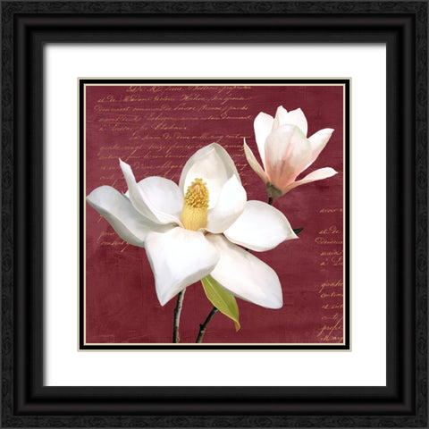 Burgundy Magnolia I Black Ornate Wood Framed Art Print with Double Matting by Villa, Luca