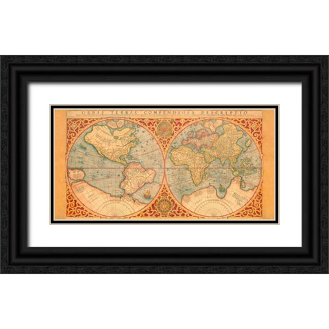 Orbis Terrae Compendiosa Descriptio 1587 Black Ornate Wood Framed Art Print with Double Matting by Anonymous