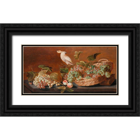 Still Life with Parrot Black Ornate Wood Framed Art Print with Double Matting by Koets, Roelof