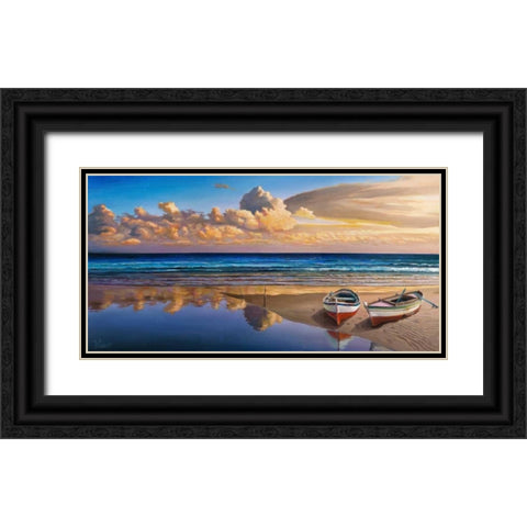 Barche sulla battigia Black Ornate Wood Framed Art Print with Double Matting by Galasso, Adriano