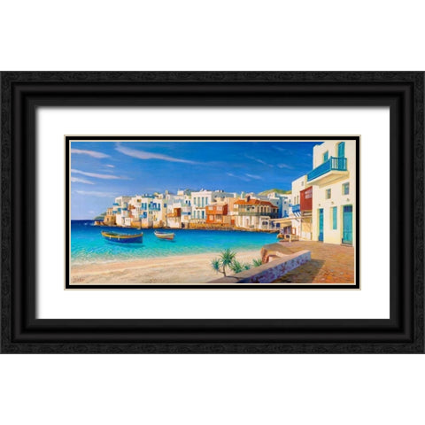 Mykonos Black Ornate Wood Framed Art Print with Double Matting by Galasso, Adriano