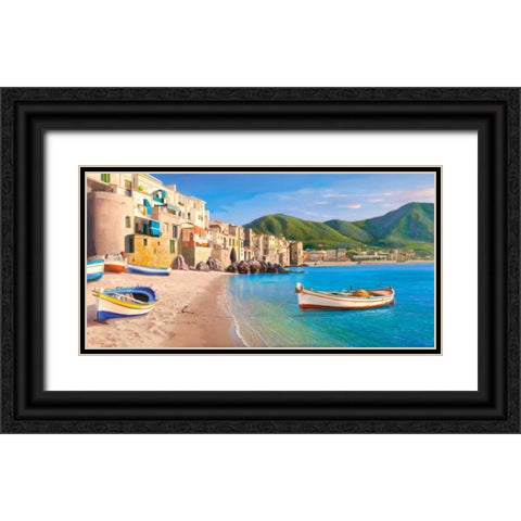 Cefalu Black Ornate Wood Framed Art Print with Double Matting by Galasso, Adriano