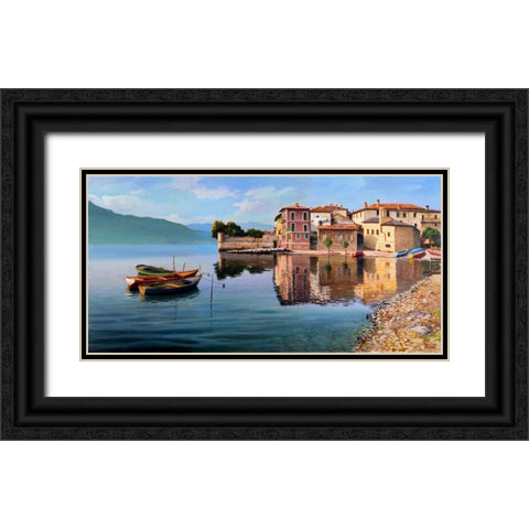 Paese sul lago Black Ornate Wood Framed Art Print with Double Matting by Galasso, Adriano