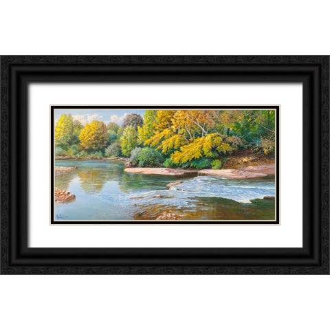 Torrente nei boschi Black Ornate Wood Framed Art Print with Double Matting by Galasso, Adriano