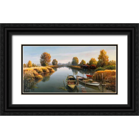 Sul fiume Black Ornate Wood Framed Art Print with Double Matting by Galasso, Adriano