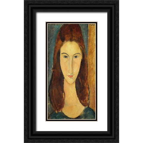 Jeanne Hebuterne Black Ornate Wood Framed Art Print with Double Matting by Modigliani, Amedeo