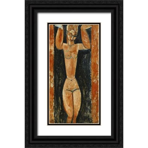 Caryatid Black Ornate Wood Framed Art Print with Double Matting by Modigliani, Amedeo