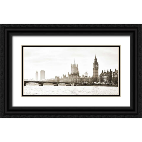 View of the Houses of Parliament and Westminster Bridge London Black Ornate Wood Framed Art Print with Double Matting by Helena, Frank