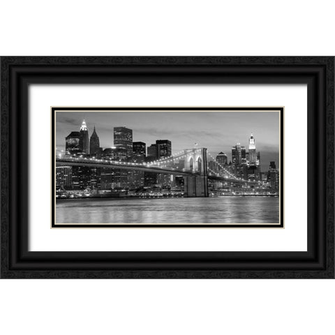 Brooklyn Bridge at Night Black Ornate Wood Framed Art Print with Double Matting by Anonymous