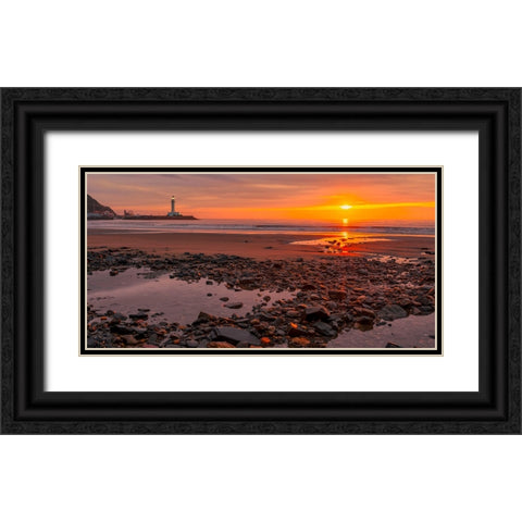 Sunset on the Coast of Yorkshire, UK Black Ornate Wood Framed Art Print with Double Matting by Pangea Images