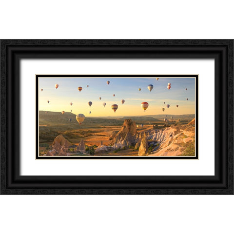 Air Balloons in Cappadocia, Turkey Black Ornate Wood Framed Art Print with Double Matting by Pangea Images