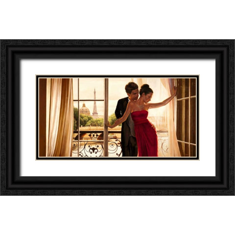 Lovers in Paris Black Ornate Wood Framed Art Print with Double Matting by Benson, Pierre