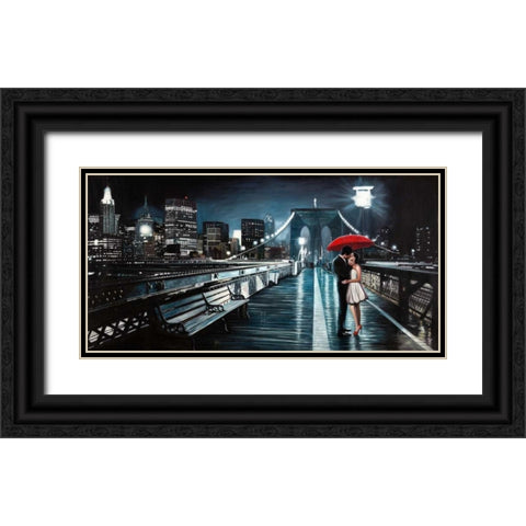 Kissing on Brooklyn Bridge Black Ornate Wood Framed Art Print with Double Matting by Benson, Pierre