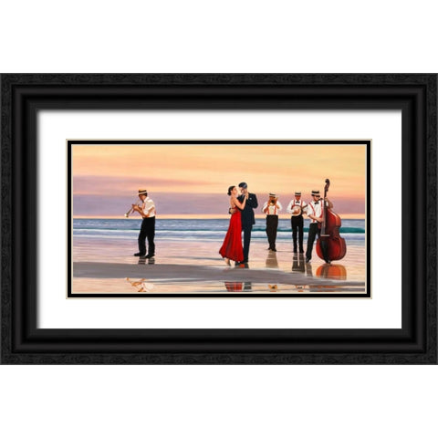 Romance on the beach Black Ornate Wood Framed Art Print with Double Matting by Benson, Pierre