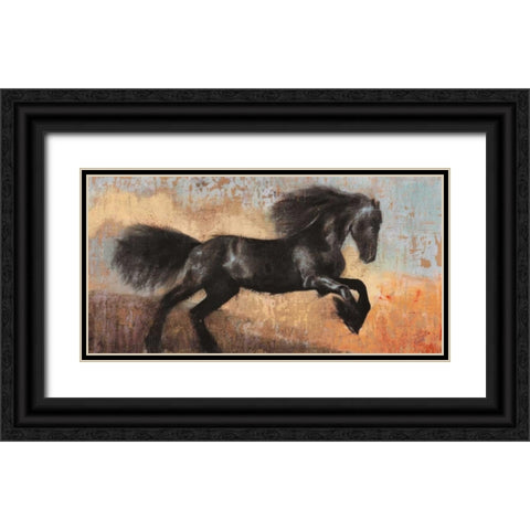 Black Stallion Black Ornate Wood Framed Art Print with Double Matting by Moschetta, Dario