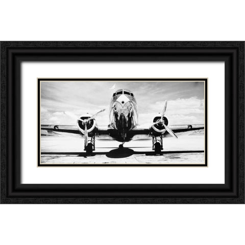 Passenger Airplane on Runway Black Ornate Wood Framed Art Print with Double Matting by Gendreau, Philip