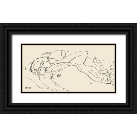 Reclined Woman Black Ornate Wood Framed Art Print with Double Matting by Klimt, Gustav